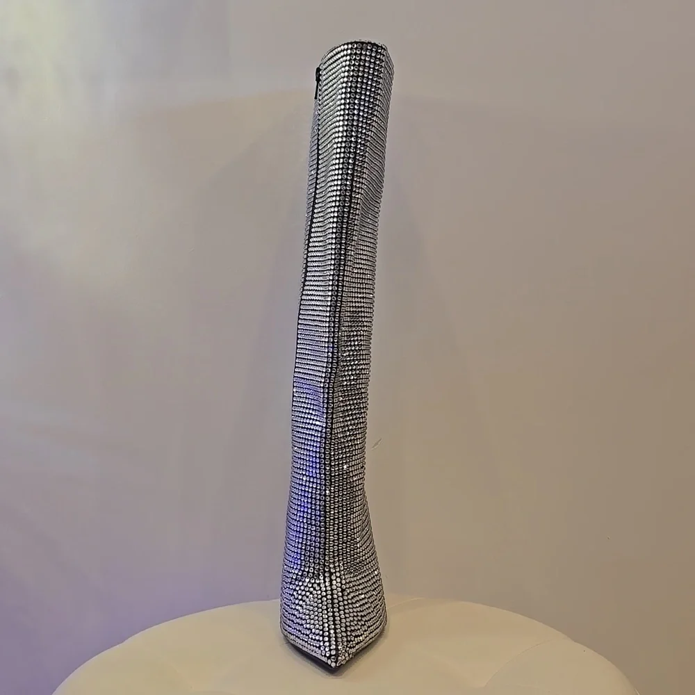 Gianna Bini Wedge Heel Rhinestone Knee High Silver BOOTS Disco Ball Cinderella - Picture 5 of 7